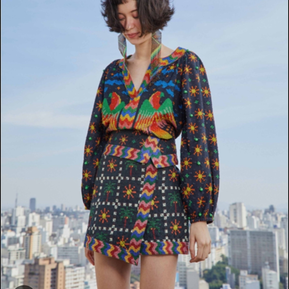 FARM Rio Colorful Patterned Mini Skirt And Shirt SET